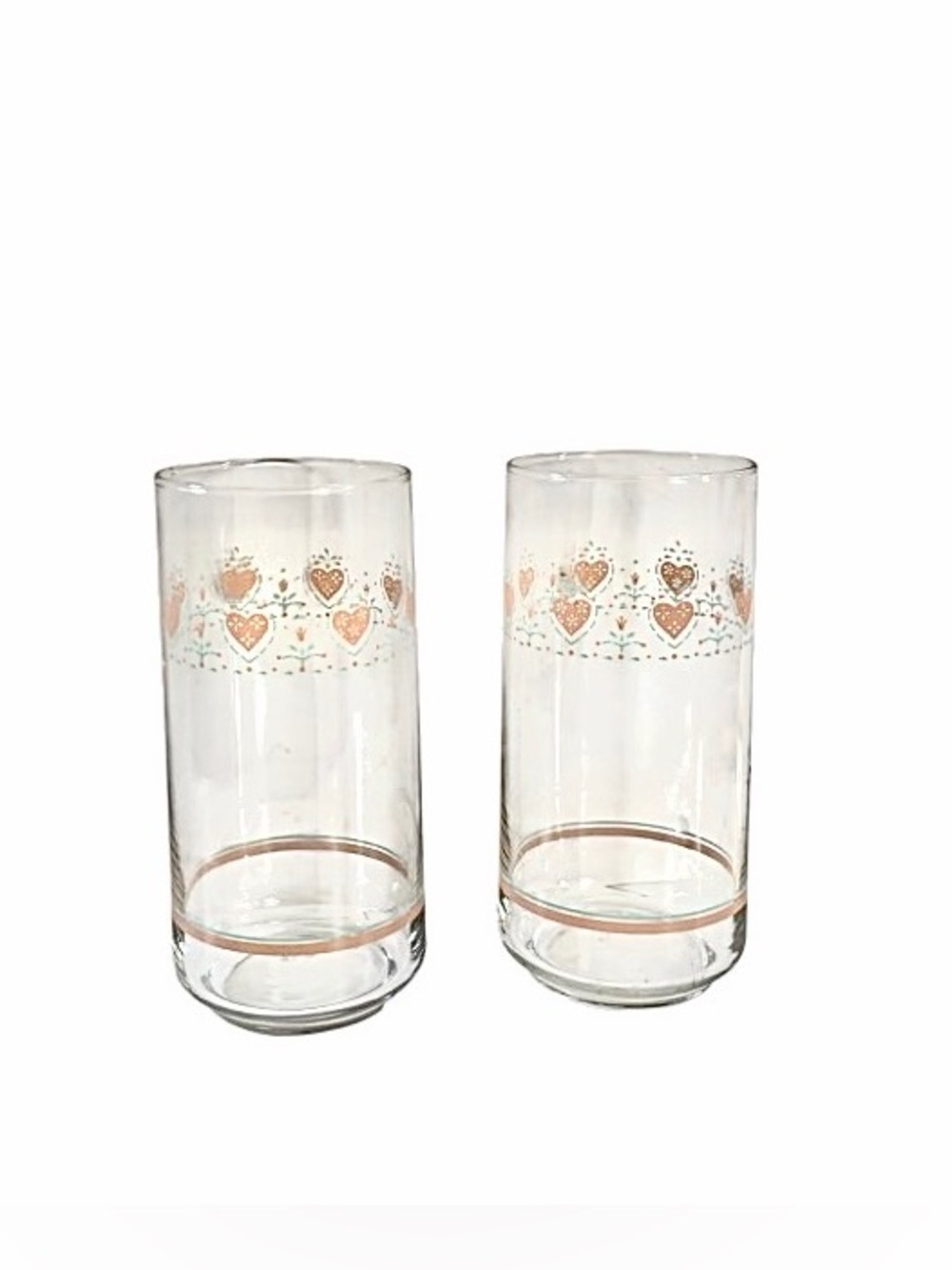Vintage Libbey Corelle Forever Yours Pink Hearts 16 Oz. Tumbler Glass Pair